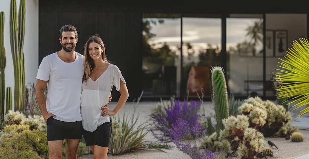 Couple in front of house